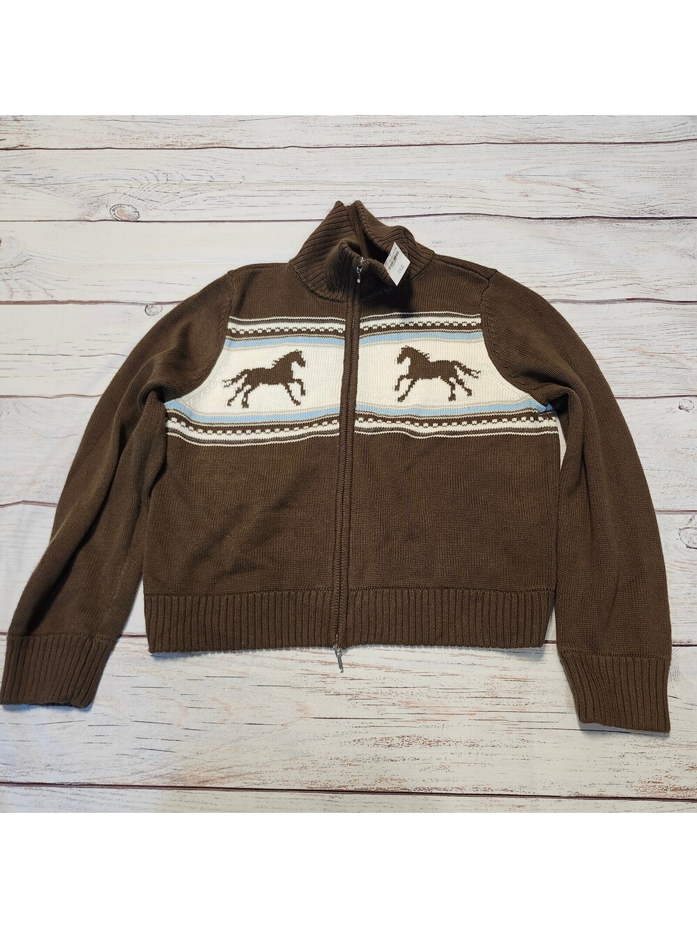 Abercrombie and Fitch Foldover Collar Horse Cardigan Brown Women's XXL NWT